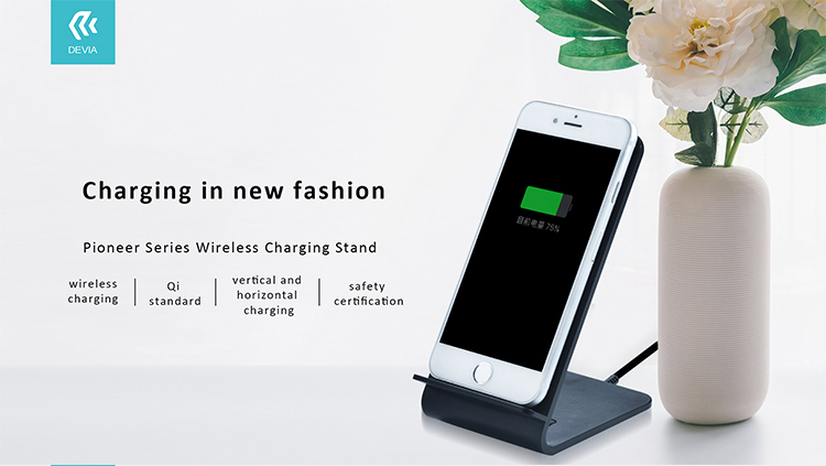 Pioneer Series Wireless Charging Stand-Black, great space-saving way to charge your Qi-enabled smartphone at your desk, office or at home