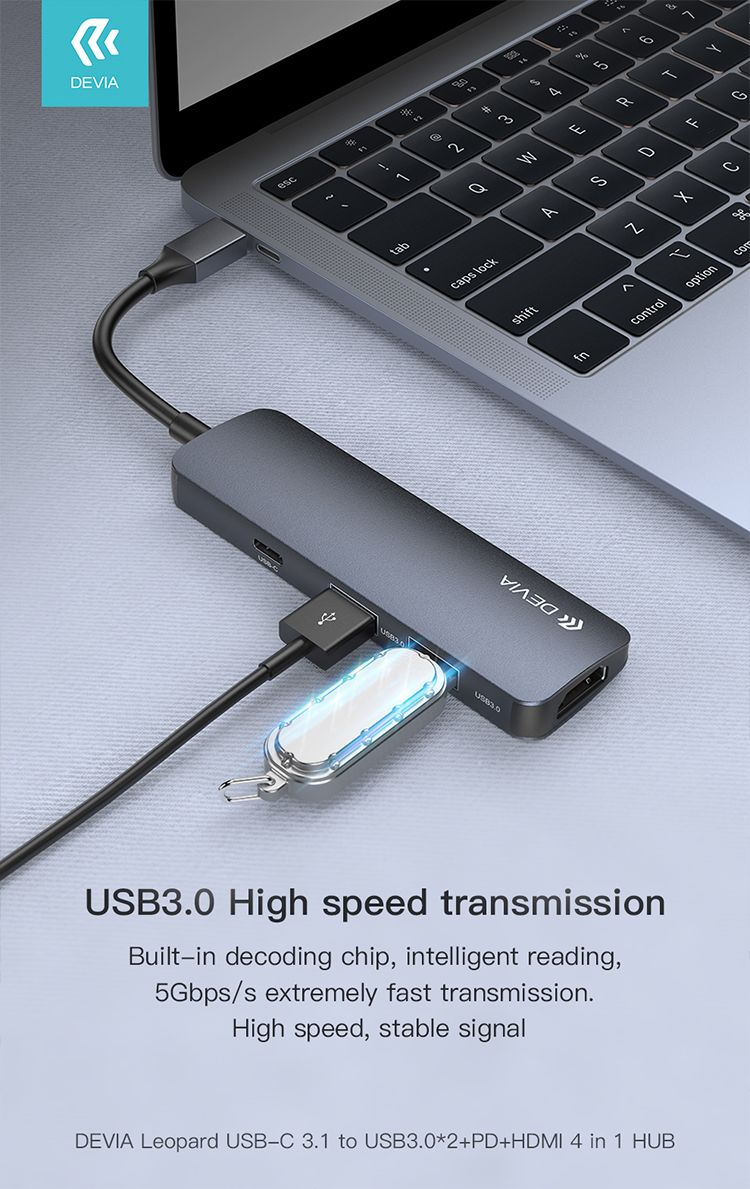 Leopard Hub 4 in 1 From type-c to hdmi 2 x usb pd, Portable and light weight, Compact design, Easily expand your USB C devices and fulfill your daily use