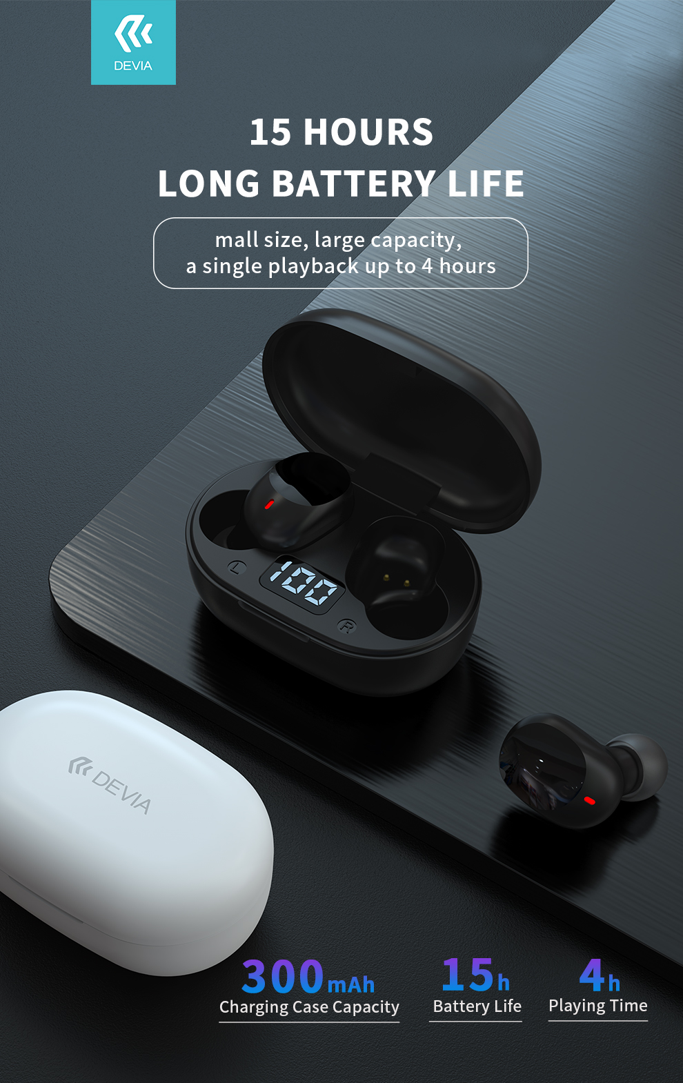 Devia Joy A6 TWS Bluetooth Earbuds Earphone with Charging Box (Black)