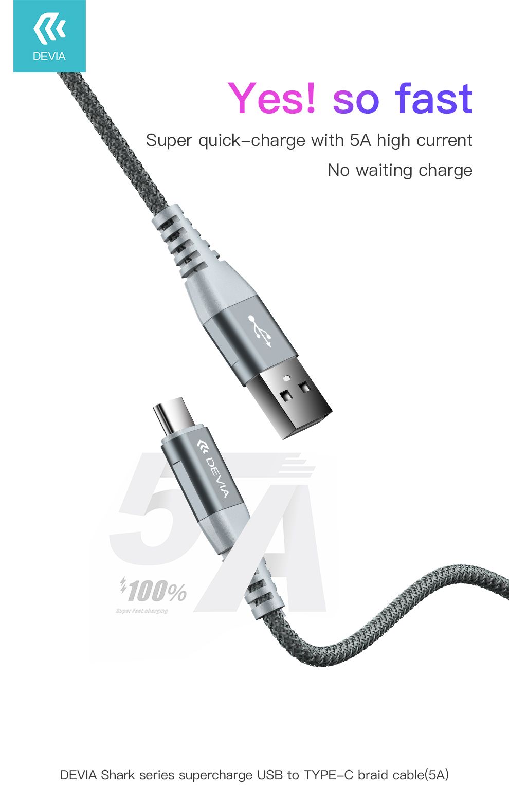 Usb to Type C Shark Series Supercharge Braid Cable, It offers an easy solution to connect your USB C devices to any phone charger