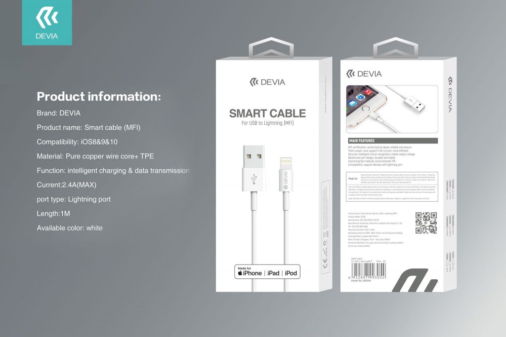 Smart Series Cable for Lightning (MFi, 5V 2.4A,1M)