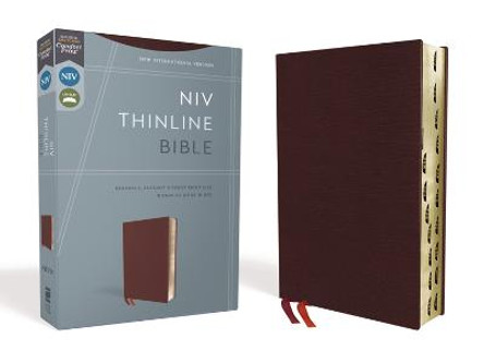 NIV, Thinline Bible, Bonded Leather, Burgundy, Red Letter Edition, Thumb Indexed, Comfort Print by Zondervan
