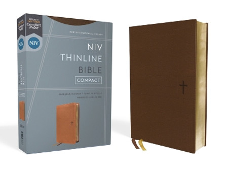 NIV, Thinline Bible, Compact, Leathersoft, Brown, Red Letter, Comfort Print by Zondervan 9780310463375