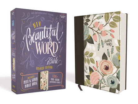 NIV, Beautiful Word Bible, Updated Edition, Peel/Stick Bible Tabs, Cloth over Board, Floral, Red Letter, Comfort Print: 600+ Full-Color Illustrated Verses by Zondervan