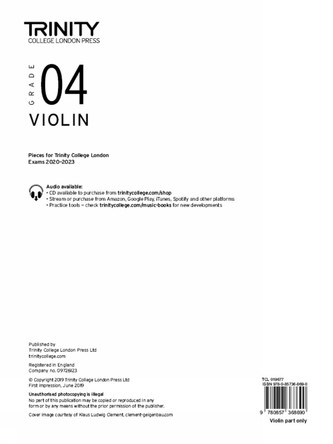 Trinity College London Violin Exam Pieces 2020-2023: Grade 4 (part only) by Trinity College London 9780857368690
