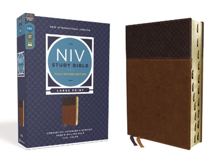 NIV Study Bible, Fully Revised Edition, Large Print, Leathersoft, Brown, Red Letter, Thumb Indexed, Comfort Print by Kenneth L. Barker 9780310449195