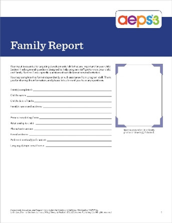 Aeps(r)-3 Family Report by Diane Bricker 9781681255286