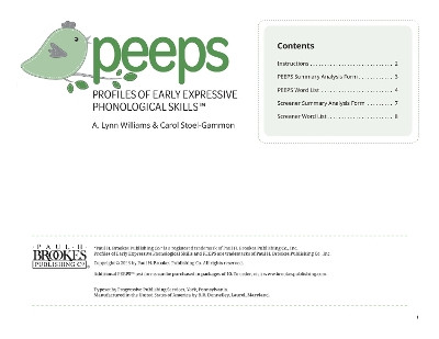 Profiles of Early Expressive Phonological Skills (PEEPS™) Forms by A. Lynn Williams 9781681257396