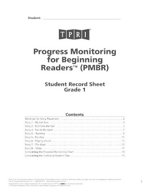 PMBR Student Record Sheets: Grade 1 by Brookes Publishing Co 9781598571370