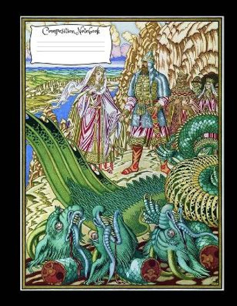 Dragon Composition Notebook: 8.5 x 11 Vintage fantasy art cover composition notebook / Journal 150 lined college ruled pages, dragon medieval softcover book. (Volume 10) by Abundant Creations 9781724989130