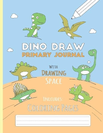 Dino Draw: Primary Journal K-2 Half Page Ruled with Dotted Middle Line and Picture Space - Grades K-2 - Cute Dino Draw Blue Paperback Large - includes Dinosaur Colorable Pages by Dino Dino Press 9798681073550