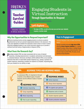 Engaging Students in Virtual Instruction through Opportunities to Respond by Timothy Knoster 9781681256085