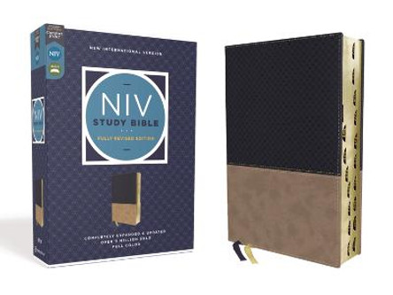 NIV Study Bible, Fully Revised Edition, Leathersoft, Navy/Tan, Red Letter, Thumb Indexed, Comfort Print by Kenneth L. Barker