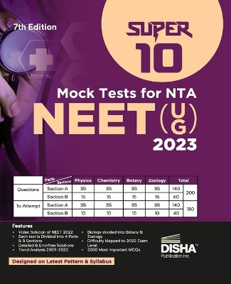 Super 10 Mock Tests for New Pattern NTA NEET (UG) 2023 - 7th Edition Physics, Chemistry, Biology - PCB Optional Questions 5 Statement MCQs Mock Tests 100% Solutions Improve your Speed, Strike Rate & Score by Disha Experts 9789355642523