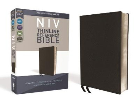 NIV, Thinline Reference Bible, Premium Leather, Calfskin, Black, Red Letter Edition, Comfort Print by Zondervan