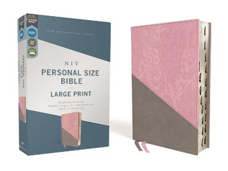 NIV, Personal Size Bible, Large Print, Leathersoft, Pink/Gray, Red Letter, Thumb Indexed, Comfort Print by Zondervan