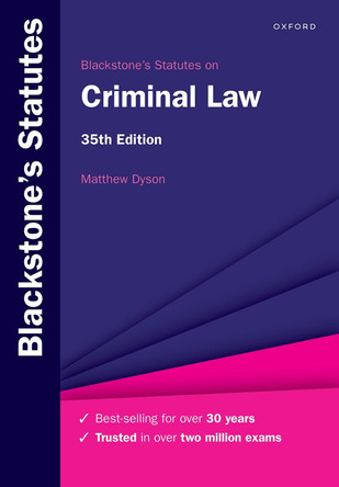 Blackstone's Statutes on Criminal Law Matthew Dyson 9780198971269