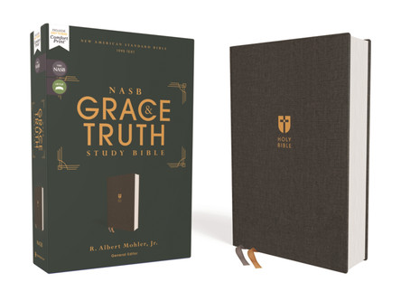 NASB, The Grace and Truth Study Bible, Cloth over Board, Gray, Red Letter, 1995 Text, Comfort Print by R. Albert Mohler, Jr.