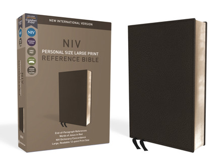 NIV, Personal Size Reference Bible, Large Print, Premium Leather, Calfskin, Black, Red Letter Edition, Comfort Print by Zondervan 9780310449768