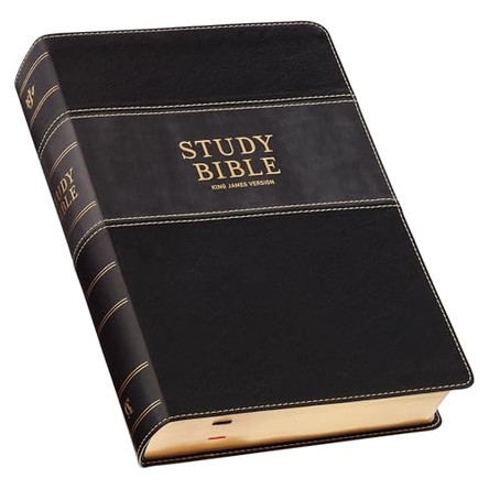 KJV Study Bible, Large Print King James Version Holy Bible, Thumb Tabs, Ribbons, Vegan Leather, Black/Gray Two-Tone 9798896780366