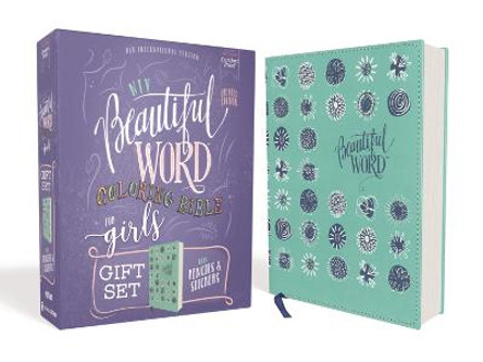 NIV, Beautiful Word Coloring Bible for Girls Pencil/Sticker Gift Set, Updated, Leathersoft over Board, Teal, Comfort Print: 600+ Verses to Color by Zondervan