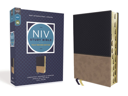 NIV Study Bible, Fully Revised Edition, Leathersoft, Navy/Tan, Red Letter, Thumb Indexed, Comfort Print by Kenneth L. Barker 9780310449027