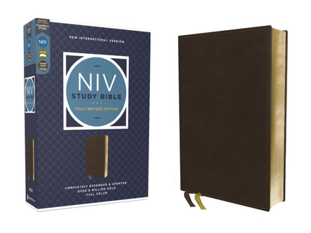 NIV Study Bible, Fully Revised Edition (Study Deeply. Believe Wholeheartedly.), Genuine Leather, Calfskin, Brown, Red Letter, Comfort Print by Kenneth L. Barker 9780310465805
