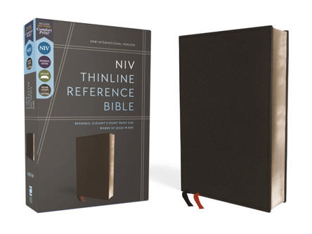 NIV, Thinline Reference Bible, Premium Leather, Calfskin, Black, Red Letter Edition, Comfort Print by Zondervan 9780310449713