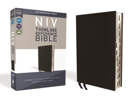 NIV, Thinline Reference Bible, Bonded Leather, Black, Red Letter Edition, Thumb Indexed, Comfort Print by Zondervan 9780310449669