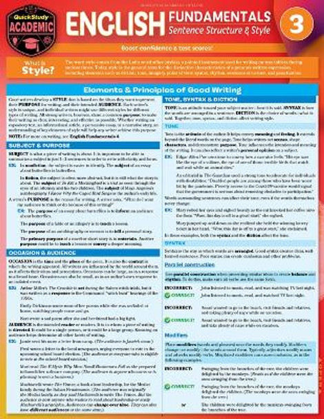 English Fundamentals 3 - Sentence Structure & Style: A Quickstudy Language Arts Laminated Reference Guide by Rachel Berg Scherer