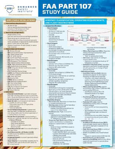 FAA Part 107 Drone Study Guide: A Quickstudy Laminated Reference Guide by Unmanned Safety Institute (Usi)