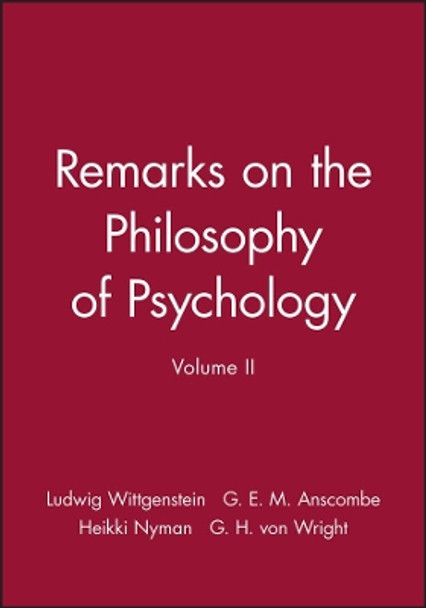 Remarks on the Philosophy of Psychology V2 by L Wittgenstein 9780631130628