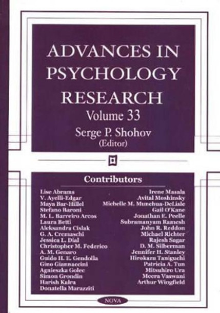 Advances in Psychology Research: Volume 33 by Serge P. Shohov 9781594540783