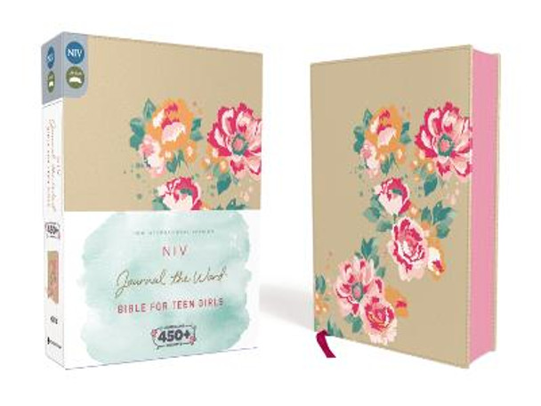 NIV, Journal the Word Bible for Teen Girls, Leathersoft over Board, Gold/Floral, Red Letter Edition: Includes Over 450 Journaling Prompts! by Zondervan