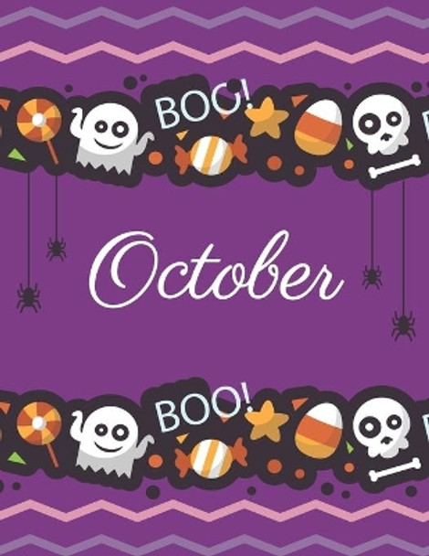 October: Boo boo Halloween purple cover and dotted pages, Extra large (8.5 x 11) inches, 110 pages, White paper by J Jamue 9781689728478