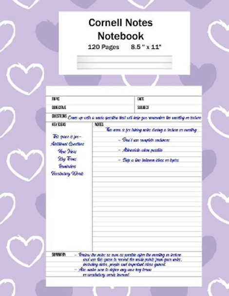 Cornell Notes Notebook: Note Taking System, For Students, Writers, Meetings, Lectures Large Size 8.5 x 11 (21.59 x 27.94 cm), Durable Matte Purple Hearts Cover Design, 120 Pages by Cricket Creek Creatives 9781724973771