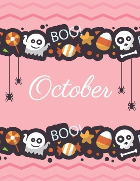 October: Boo boo Halloween pink cover and dotted pages, Extra large (8.5 x 11) inches, 110 pages, White paper by J Jamue 9781689728256