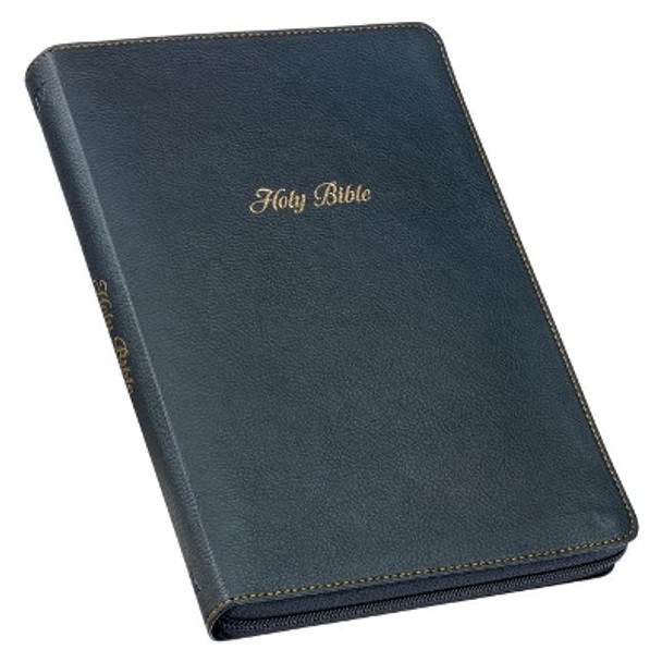 KJV Large Print Thinline Bible Black with Zipper Faux Leather by  9781642728729