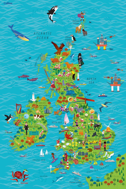 Children's Wall Map of the United Kingdom and Ireland by Collins Maps