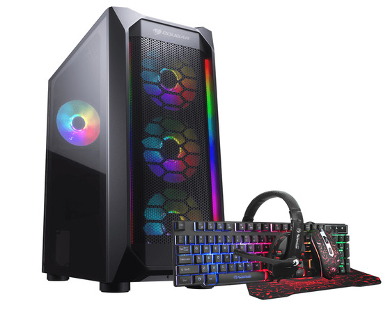 Cougar MX410 MESH-G RGB Gaming PC - Intel Core i7-7700, 16GB RAM, 500GB SSD, ASUS ROG Strix GeForce GTX 1080 + Marvo Scorpion 4-in-1 Gaming Starter Kit