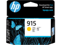 Genuine HP 915 Yellow Ink Cartridge packaging with blue  and HP logo displayed prominently.