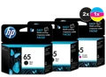 HP 65 Ink Cartridge Value Pack, 2 Black and 1 Tri-Colour, by HP, printer ink set. HP 65 Ink Cartridge Value Pack, 2 Black and 1 Tri-Colour, by HP, printer ink set.