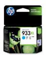 Genuine HP Officejet 933XL Cyan Ink Cartridge packaging with green and black design and blue accents.