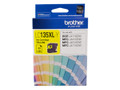 Brother LC135XL Yellow Ink Cartridge packaging with colorful ink cartridges visible at the bottom.