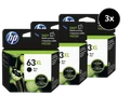 HP 63XL Ink Cartridge Value Pack, 3 Black cartridges, HP brand, XL high capacity.