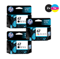 HP 67 Ink Cartridge Value Pack, 2 black, 1 tri-colour, in original packaging, by HP.