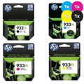 HP 932XL, 933XL Ink Cartridge Value Pack, includes black, cyan, magenta, yellow, four-pack, HP brand.
