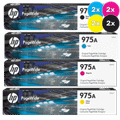 HP PageWide 975A Ink Cartridge Value Pack, 2x Black, Cyan, Magenta, Yellow cartridges included.