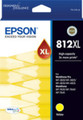 Epson 812XL DURABRite Yellow Ink Cartridge packaging, high-capacity yellow ink, Epson brand, original product.
