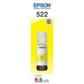 Epson T522 Yellow EcoTank Bottle, Epson brand, yellow ink bottle with white and brown accents.